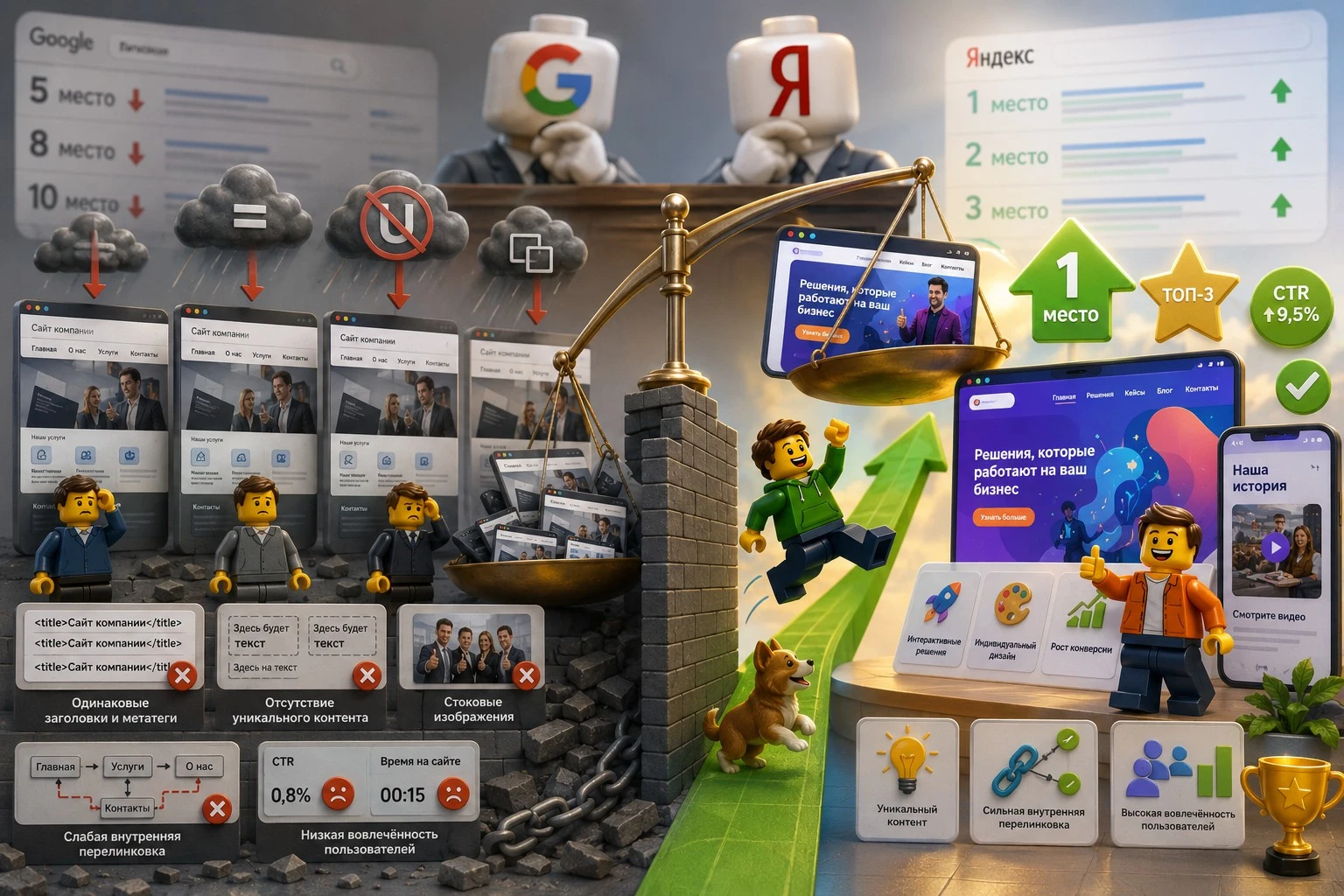 Шаблонные сайты хуже конкурируют в Google и Яндекс